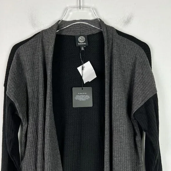 NWT Bobeau Open Front Colorblock Waffle Knit Cardigan Charcoal Black Size Small - Picture 2 of 9